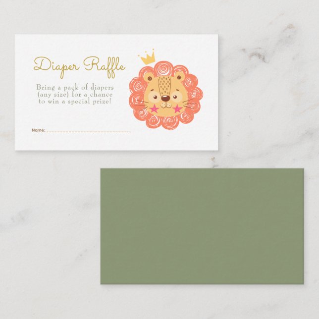 Tarjeta De Recepción Acuarela Pequeño león Diaper Raffle Gabinete (Anverso / Reverso)