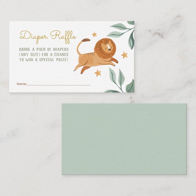 Tarjeta De Recepción Acuarela Pequeño león Diaper Raffle Gabinete (Anverso / Reverso)