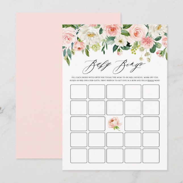 Tarjeta De Recepción Acuarela Pink Floral Garland Baby Shower Bingo (Anverso / Reverso)
