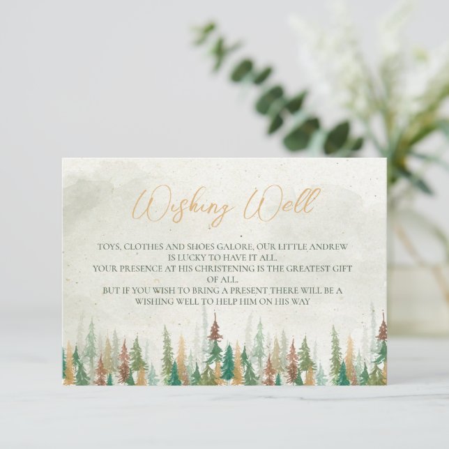 Tarjeta De Recepción Acuarela Pinos rústicos que desean un buen pozo (Anverso de pie)