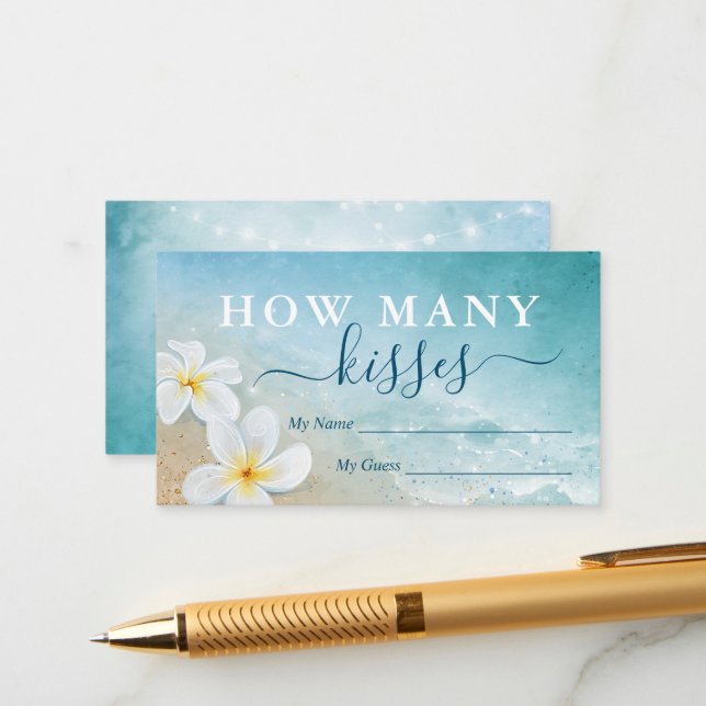 Tarjeta De Recepción Acuarela Playa Cuántos Besos Juego de Novia (Anverso/Reverso In Situ)