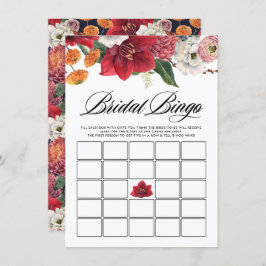 Tarjeta De Recepción Acuarela Red Amaryllis Bridal Shower Bingo