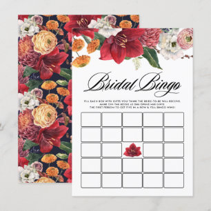 Tarjeta De Recepción Acuarela Red Amaryllis Bridal Shower Bingo