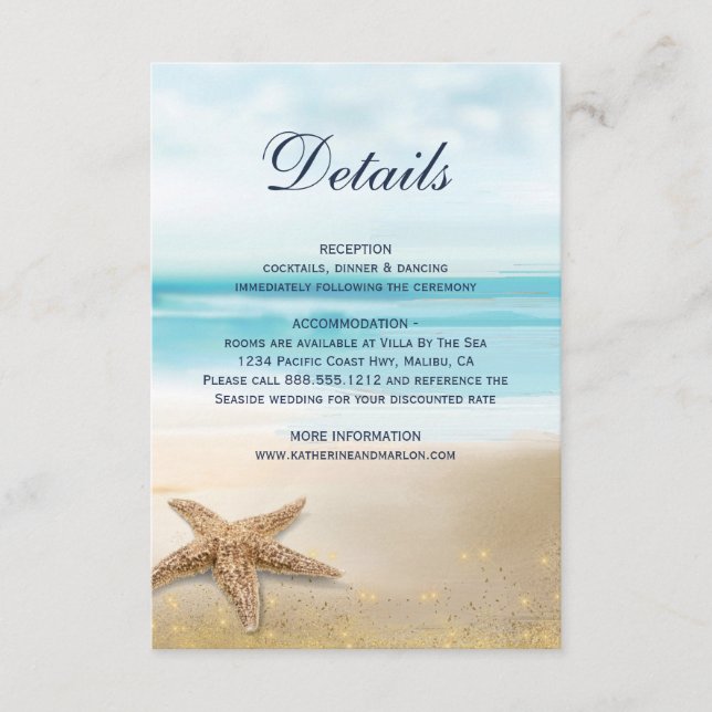 Tarjeta De Recepción Acuarela Resumen de la playa Detalles del Boda Sta (Anverso)
