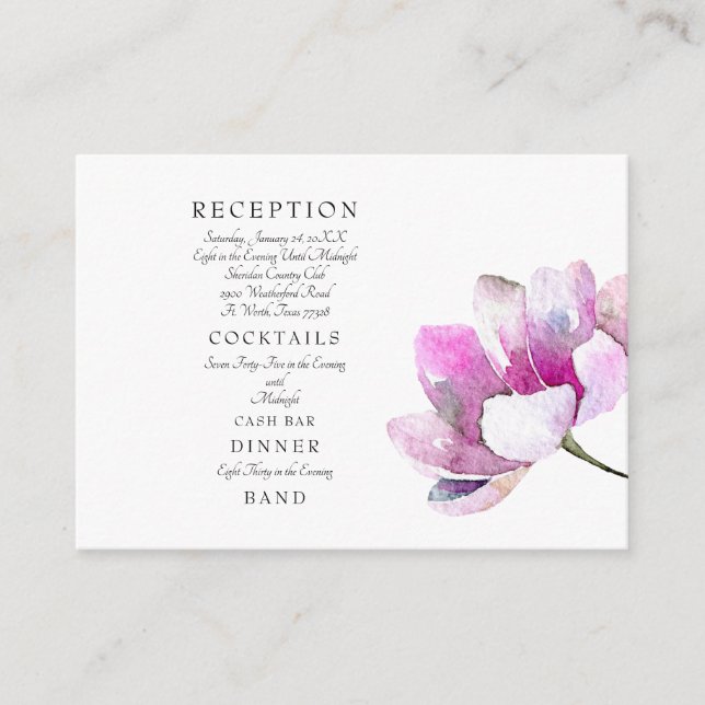 Tarjeta De Recepción Acuarela Rosa Recepto Floral. Boda de la barra de  (Anverso)