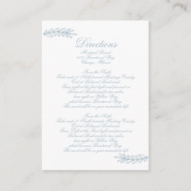 Tarjeta De Recepción Acuarela Rusa Dusty Blue Nature Leafy Boda (Anverso)