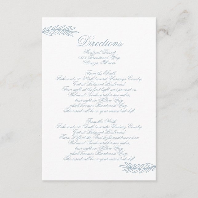 Tarjeta De Recepción Acuarela Rusa Dusty Blue Nature Leafy Boda (Anverso)