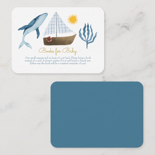 Tarjeta De Recepción Acuarela Sailor Whale Sea Books para el bebé (Anverso / Reverso)
