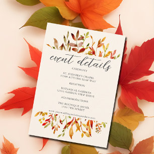 Tarjeta De Recepción Acuarela Sale de otoño detalles del evento Boda