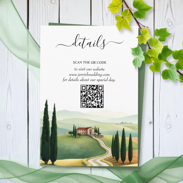 Tarjeta De Recepción Acuarela Toscana Italia detalles del boda QR (Subido por el creador)