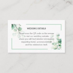 Tarjeta De Recepción Acuarela Verde Eucalipto Info QR Boda