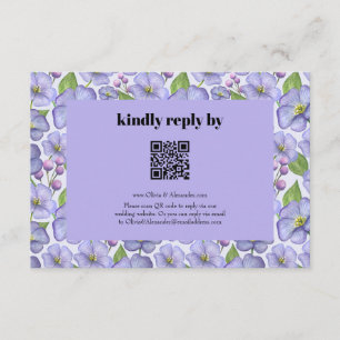 Tarjeta De Recepción Acuarela Violetas Moradas y Patrón Floral