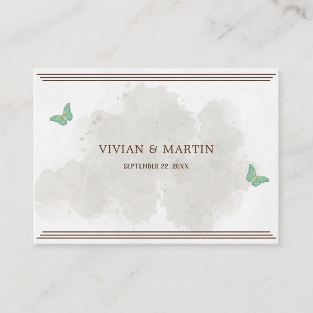 Tarjeta De Recepción acuarela y mariposa moderna código QR RSVP (Anverso)