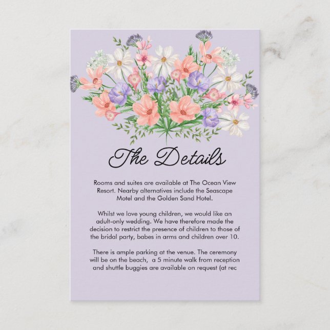 Tarjeta De Recepción acuarelas Botánica Moderna boda de verano (Anverso)