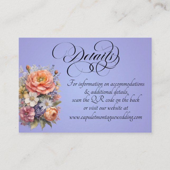 Tarjeta De Recepción Acuarelas de Flores Silvestres, Código QR - Azul C (Anverso)