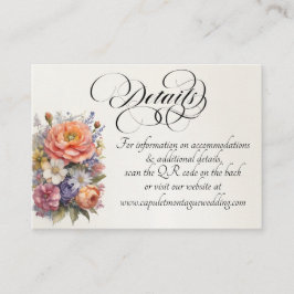 Tarjeta De Recepción Acuarelas de Flores Silvestres, Código QR - Crema