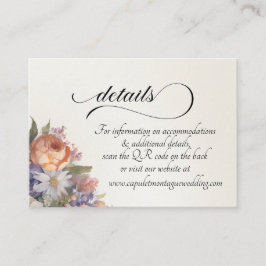 Tarjeta De Recepción Acuarelas de flores silvestres, código QR - Marfil