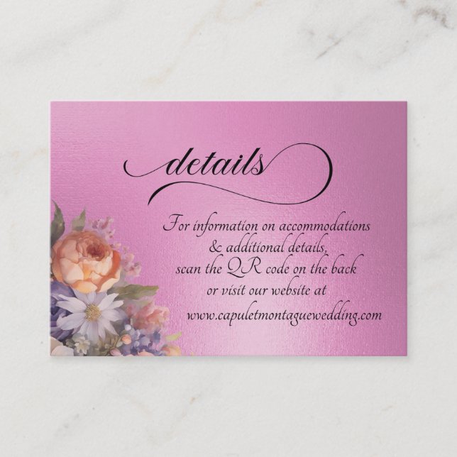 Tarjeta De Recepción Acuarelas de flores silvestres, código QR - Rosa (Anverso)