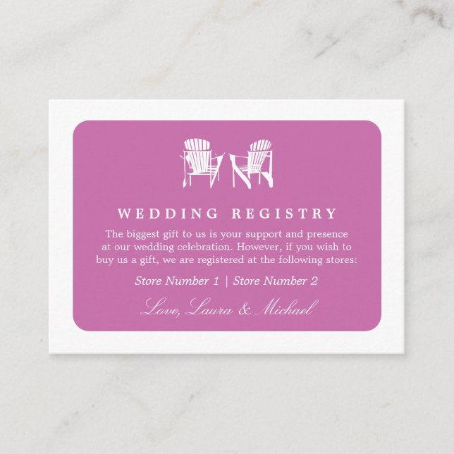 Tarjeta De Recepción Adirondack Chairs | Registro de regalos de Boda (Anverso)