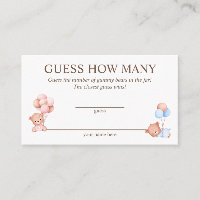 Tarjeta De Recepción Adivina cuántas Twins Baby Shower Game Card (Anverso)