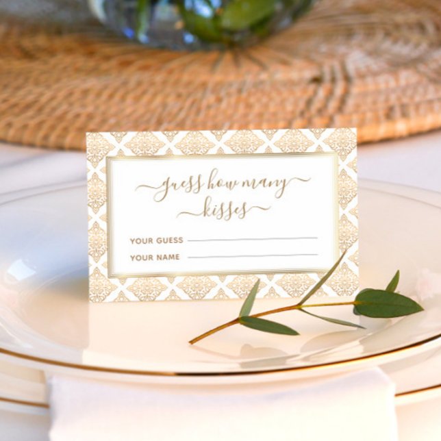 Tarjeta De Recepción Adivina Cuántos Besos Juego de Boda Patrón Dorado (Subido por el creador)