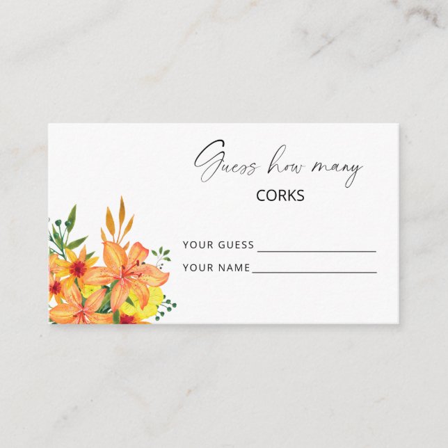 Tarjeta De Recepción Adivina cuántos corchos floral juego de novia (Anverso)