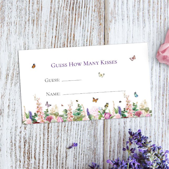 Tarjeta De Recepción Adivinen cuántos besos de juego de mariposa floral (Subido por el creador)