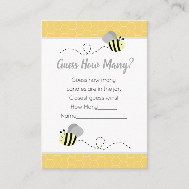 Tarjeta De Recepción Adivinen Cuántos Bumble Gris Juegan Baby Shower (Anverso)