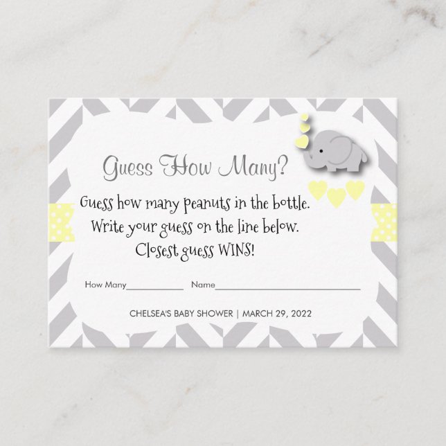 Tarjeta De Recepción Adivinen Cuántos - Elefante Amarillo (Anverso)