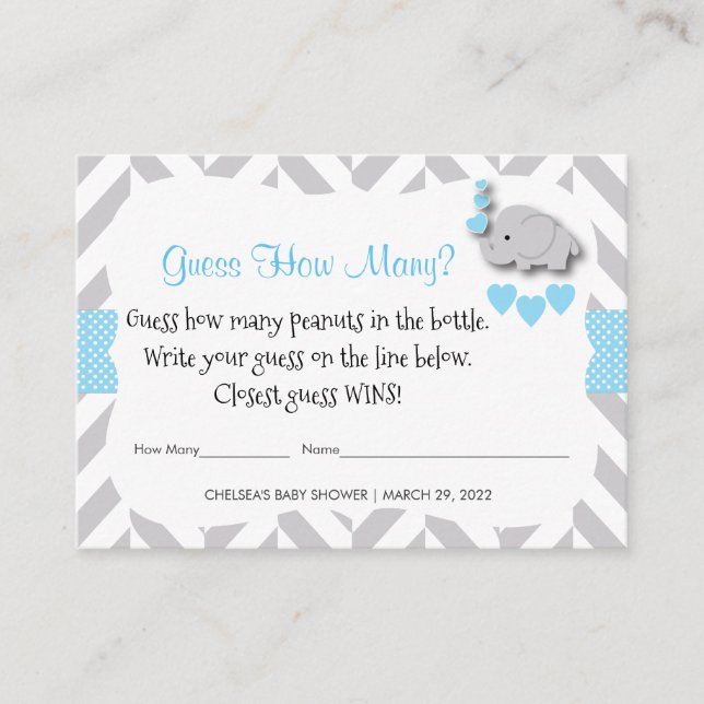 Tarjeta De Recepción Adivinen Cuántos - Elefante Azul (Anverso)