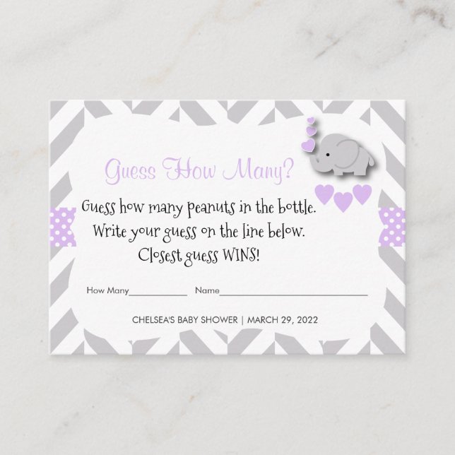 Tarjeta De Recepción Adivinen Cuántos - Elefante Púrpura (Anverso)
