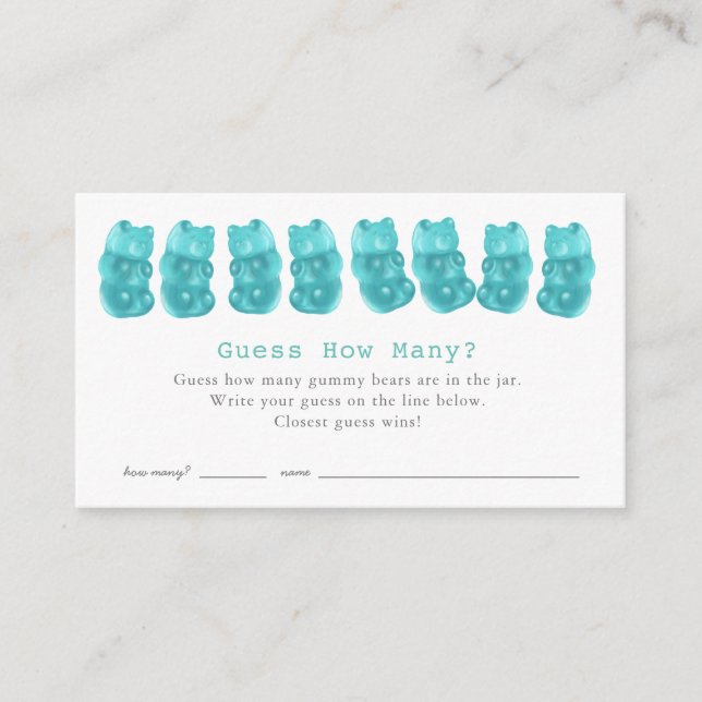 Tarjeta De Recepción Adivinen Cuántos Gummy Tiene Un Baby Shower Azul (Anverso)