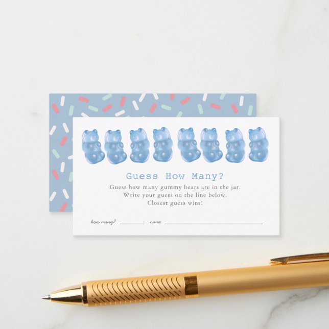Tarjeta De Recepción Adivinen Cuántos Gummy Tiene Un Baby Shower Azul (Anverso/Reverso In Situ)