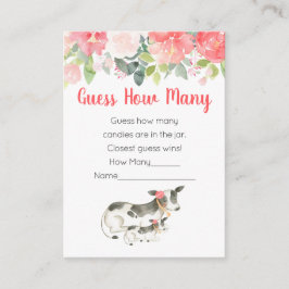 Tarjeta De Recepción Adivinen Cuántos Juegos de Baby Shower Floral Cow