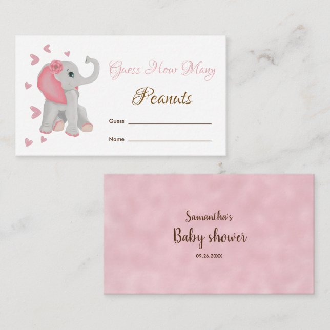 Tarjeta De Recepción Adivinen cuántos juegos de Baby Shower para Elefan (Anverso / Reverso)
