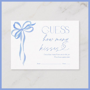 Tarjeta De Recepción Adivinen Cuántos Kiss Blue Bow Bridal Shower Game