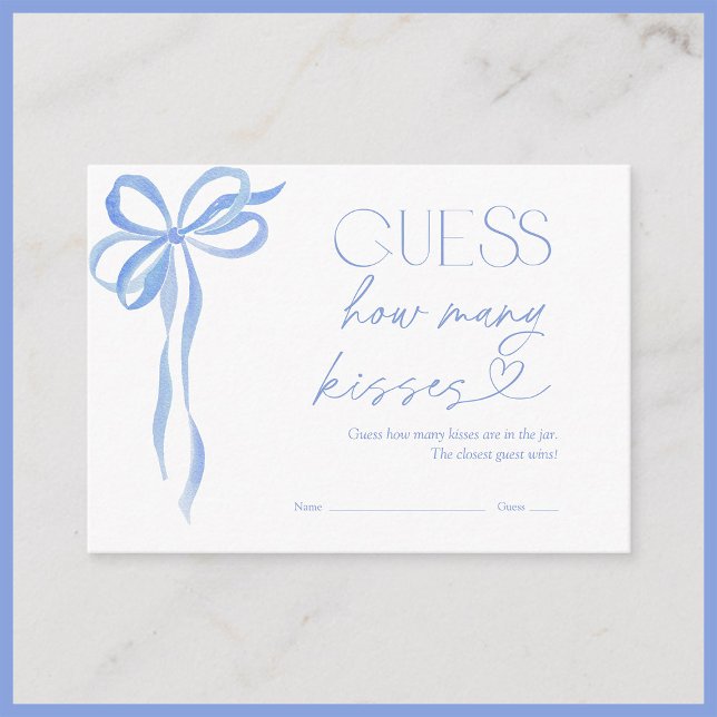 Tarjeta De Recepción Adivinen Cuántos Kiss Blue Bow Bridal Shower Game (Subido por el creador)