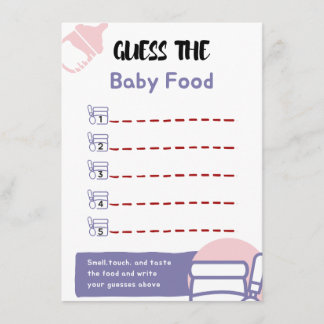 Tarjeta De Recepción Adivinen el juego de Baby Shower de Baby Food