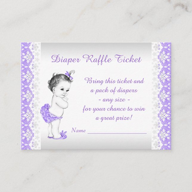 Tarjeta De Recepción Adorable Baby Girl Purple Diaper Raffle Ticket (Anverso)