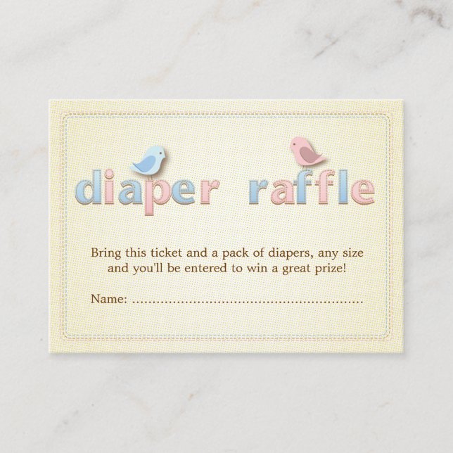 Tarjeta De Recepción Adorable Birdie Pink Blue Diaper Raffle Ticket Ins (Anverso)