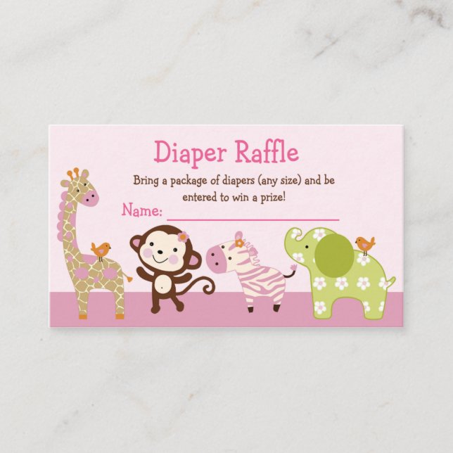 Tarjeta De Recepción Adorable Chica de la jungla Animales Diaper Raffle (Anverso)