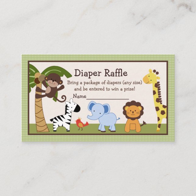 Tarjeta De Recepción Adorable Jungle Animals Diaper Raffle Tickets (Anverso)