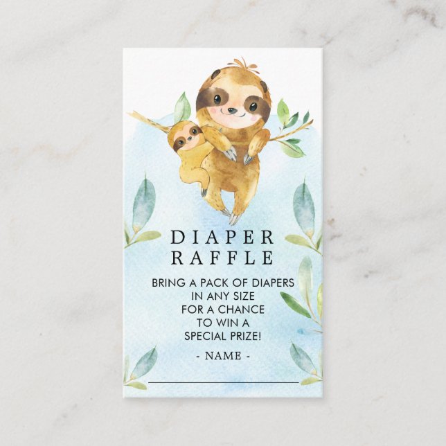 Tarjeta De Recepción Adorable Sloth Baby Shower Diaper Raffle Ticket (Anverso)