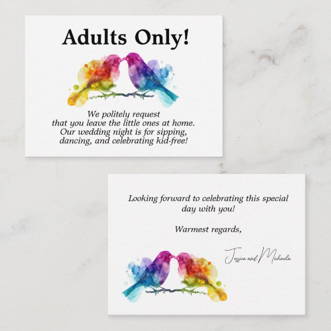 Tarjeta De Recepción Adultos Solo LGBTQ+ Aves Amantes del Arcoiris (Anverso / Reverso)