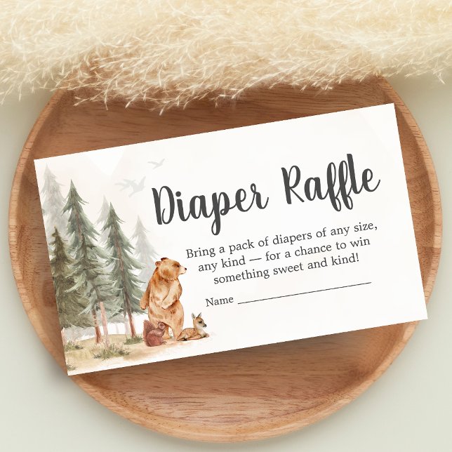 Tarjeta De Recepción Adventure Awaits Woodland Shower Diaper Raffle (Woodland Baby Shower Diaper Raffle)
