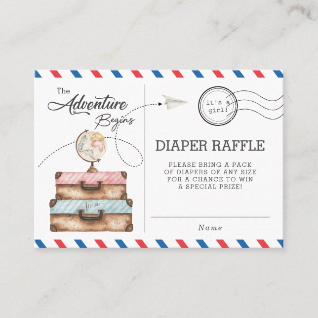 Tarjeta De Recepción Adventure Baby Shower Suitcase Diaper Raffle (Anverso)