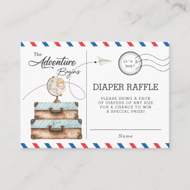 Tarjeta De Recepción Adventure Baby Shower Travel Diaper Raffle (Anverso)