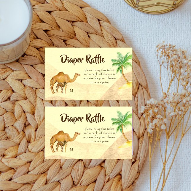 Tarjeta De Recepción Adventure espera la rifa de pañales de camello des (Adventure awaits Arabian desert baby camel baby shower diaper raffle enclosure card raffle tickets)