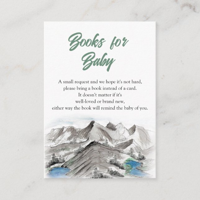 Tarjeta De Recepción Adventure Mountains Baby Shower Books para el bebé (Anverso)