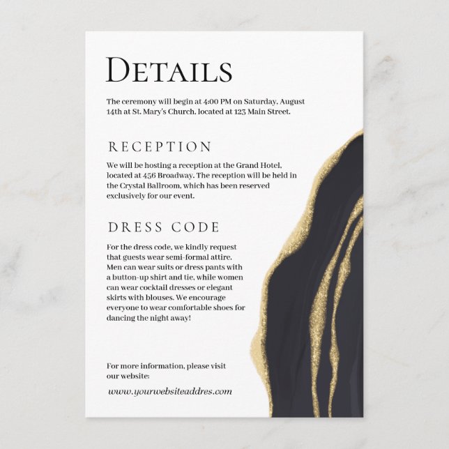 Tarjeta De Recepción Agante negro de lujo con oro (Anverso)